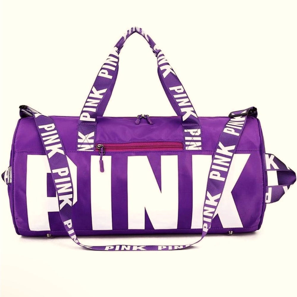 Purple Gym Tote Bag With ‘PINK’ Written Throughout. Wet/dry compartments. NWT